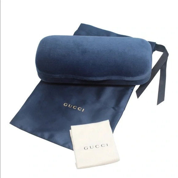 Gucci Authentic Velvet Hard Sunglass Eyeglass Case With Satin Pouch Navy Blue - Picture 1 of 3